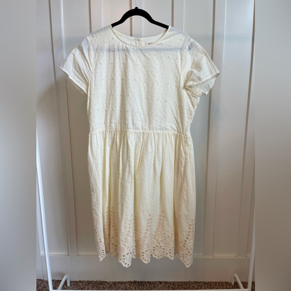 Roolee Swiss-Dot Eyelet Cream Dress Sz L